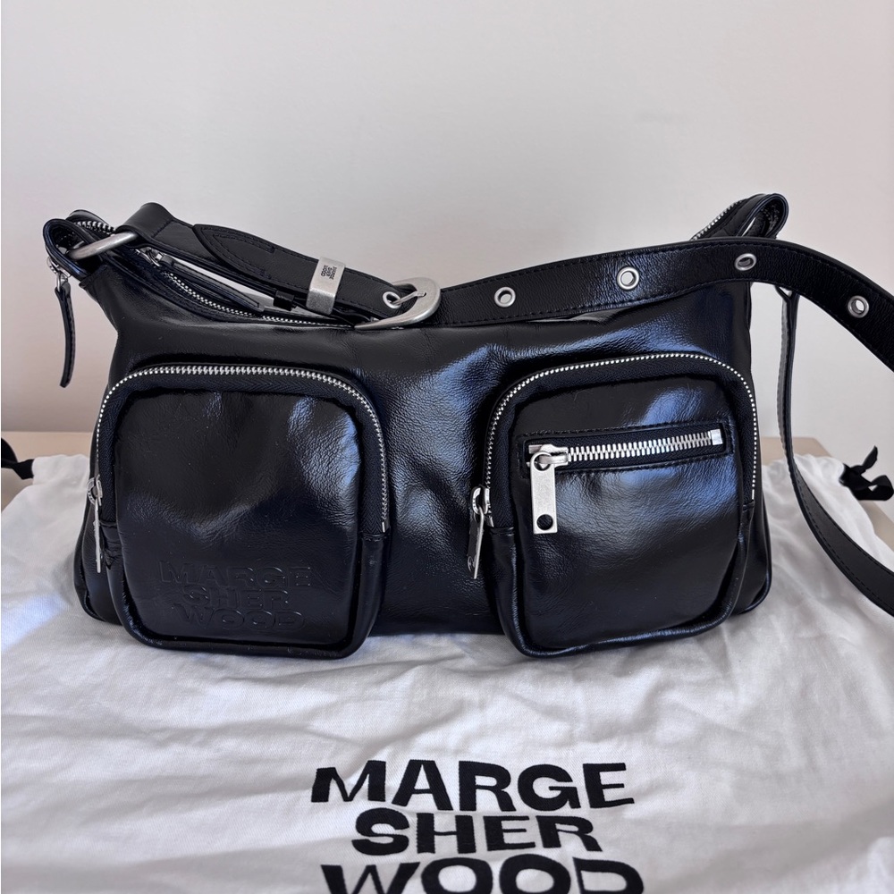 Margesherwood Black Shiny Leather Outpocket Bag